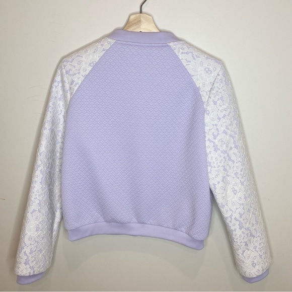 Lucy Paris Quilted Bomber Jacket With Lace Sleeves Lavender Medium - Picture 2 of 8